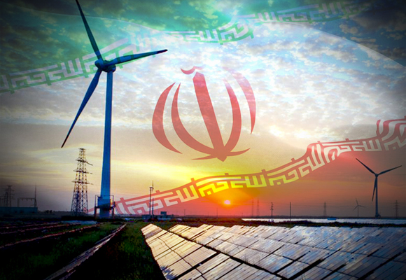 علم إيران مع طاقات متجددة